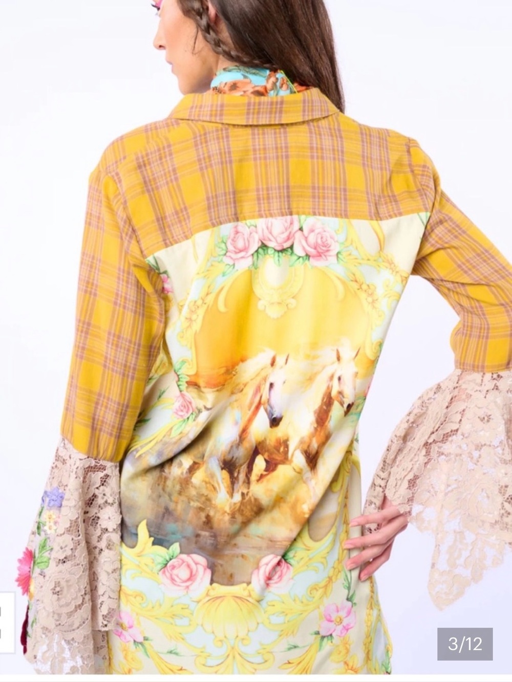 Aratta - Wild Wild West Plaid & Floral Horse Back Print Tunic — Yellow Multi - Picture 3 of 3